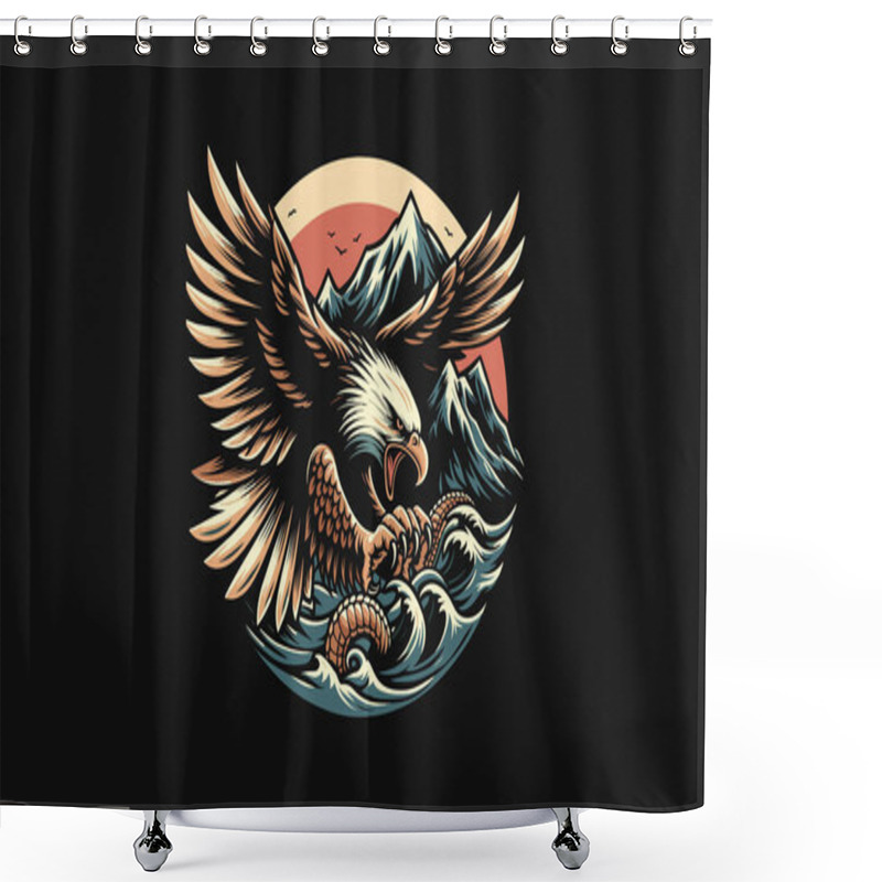 Personality  Flying Eagle On Mountain Vector Artwork Design Shower Curtains