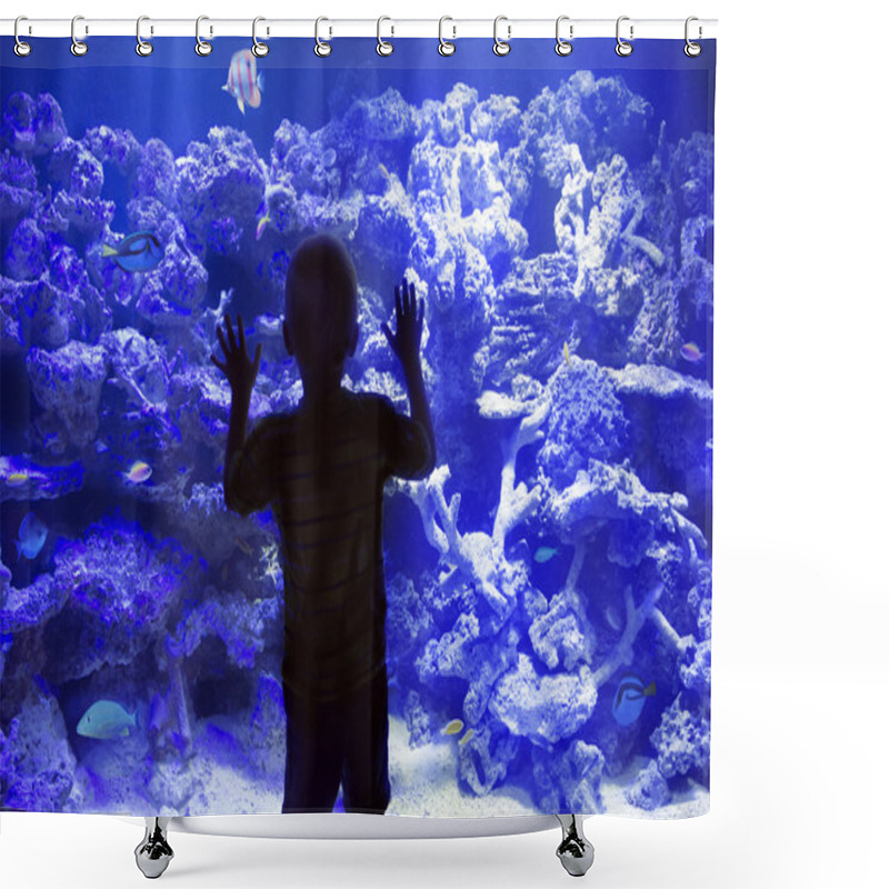 Personality  Child Watching Fish In Aquarium Shower Curtains