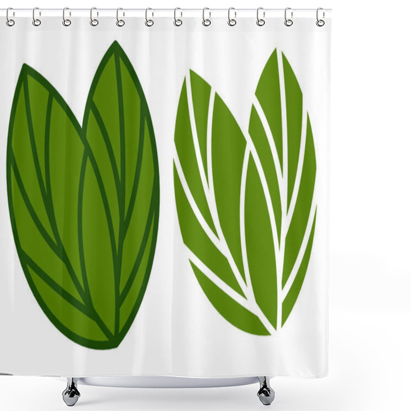 Personality  Set Green Leave For Eco Symbol, Icon, Print Shower Curtains