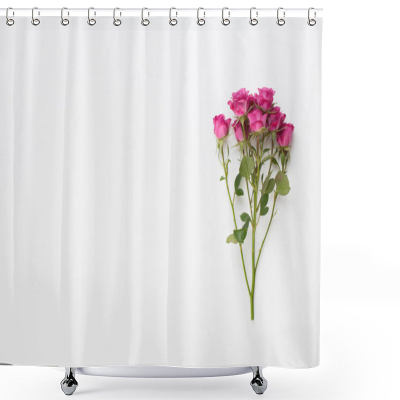 Personality  Flowers Composition. Frame Made Of Red Rose On White Wooden Back Shower Curtains