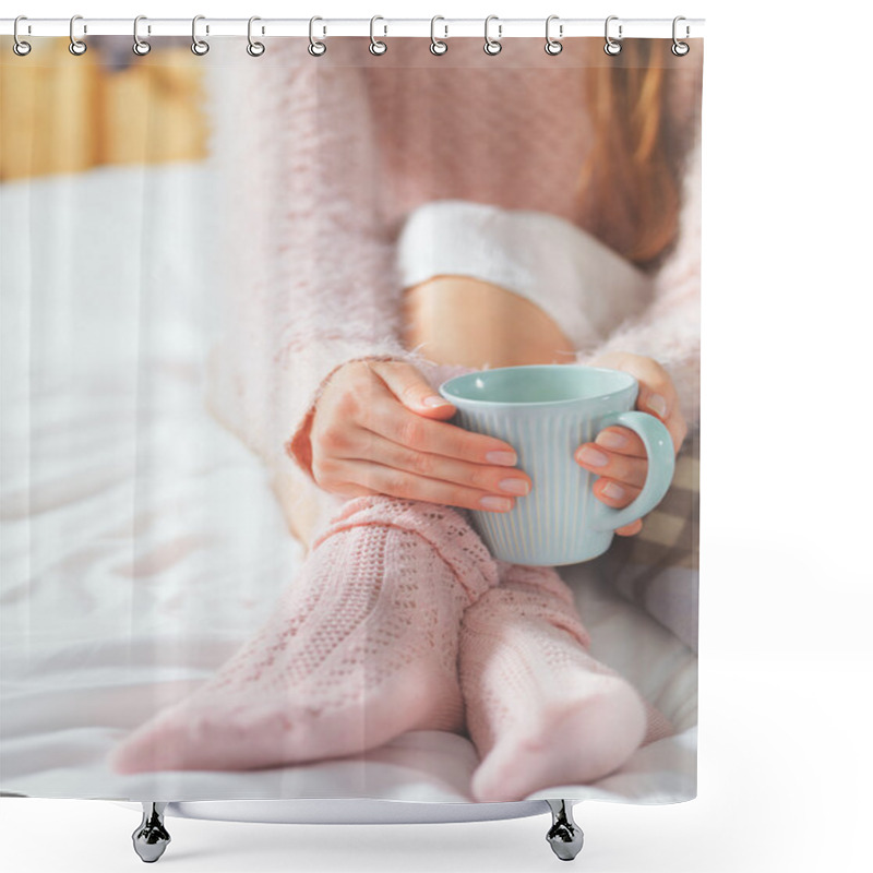 Personality  Woman Relaxing At Cozy Home Atmosphere Shower Curtains