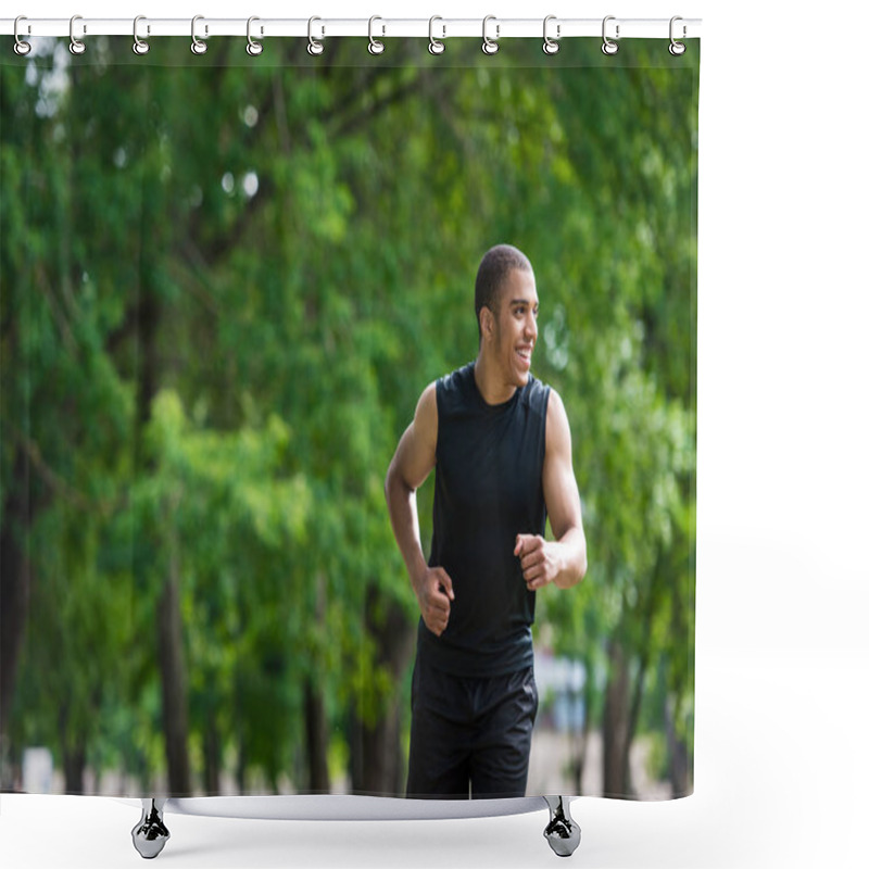 Personality  African American Sportsman Running In Park Shower Curtains