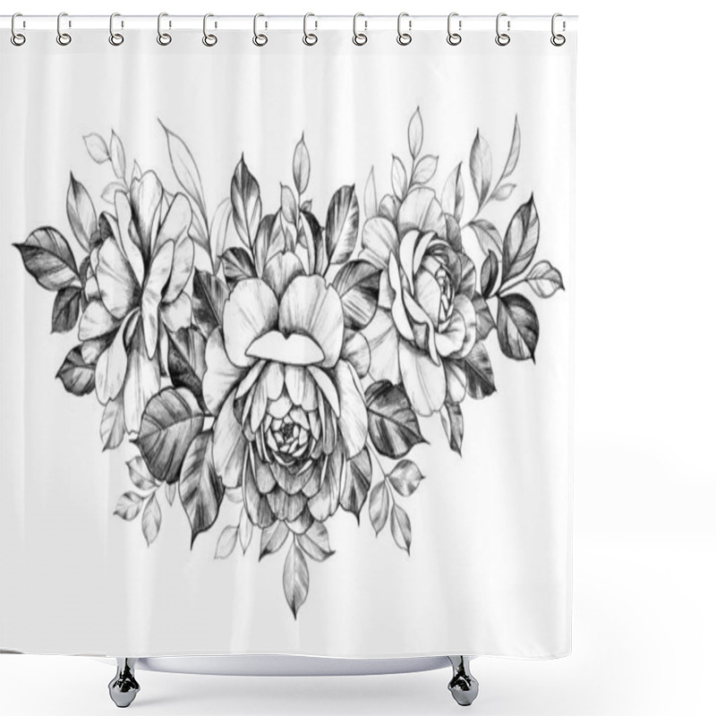 Personality  Hand Drawn Rose  Flowers Bunch  Shower Curtains