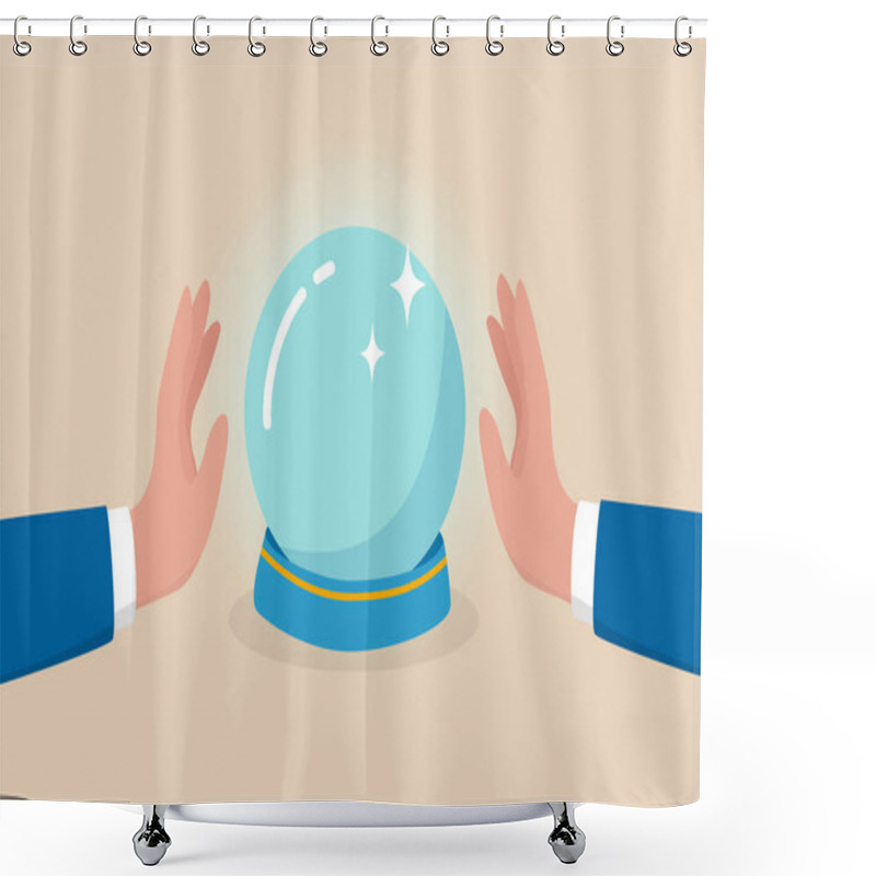 Personality  Business Forecast, Investment Stock Market Prediction Or Super Power To See Future, Fortune Teller To See Opportunity Concept, Businessman Hand With Magical Power See Forecasting On Crystal Magic Ball Shower Curtains