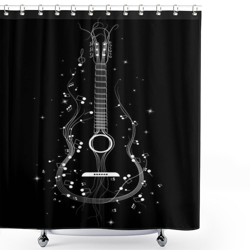 Personality  Vector Illustration Of Classic Guitar With Notes Music Stave Shower Curtains