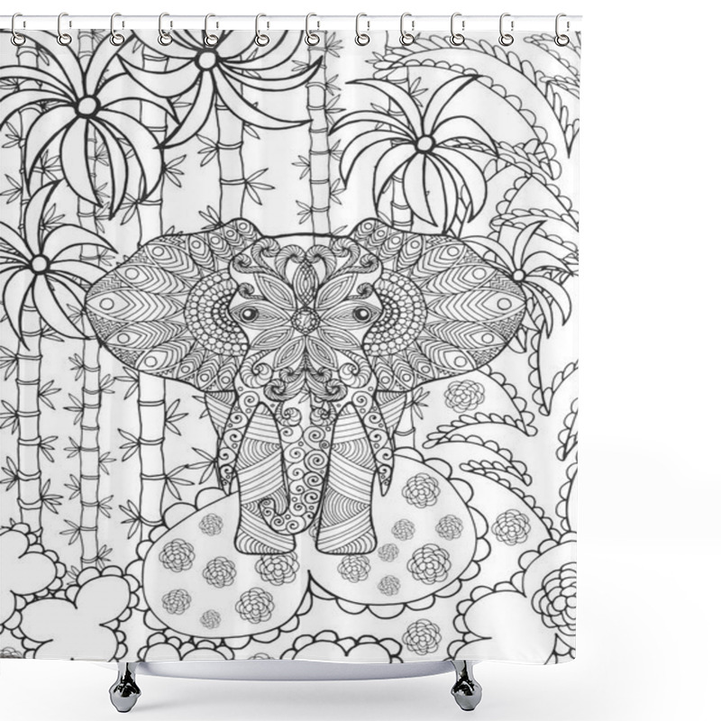 Personality  Zentangle Stylized Elephant In Fantasy Garden Shower Curtains