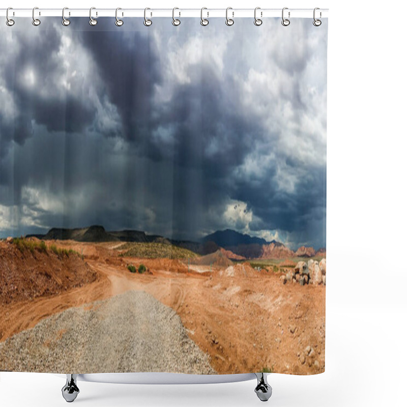 Personality  Ominous Stormy Sky And Cumulus Clouds With Rain In The Desert Shower Curtains