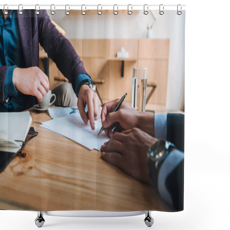 Personality  Businessmen Signing Contract At Meeting Shower Curtains