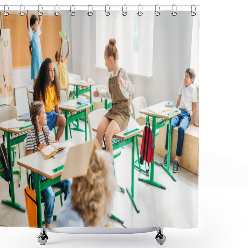 Personality  Group Of Schoolchildren Having Fun At Classroom During Break Shower Curtains