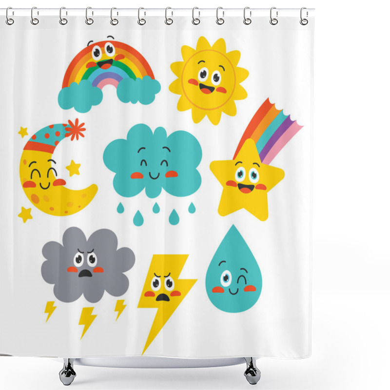 Personality  Cute Cartoon Weather Characters Posing Shower Curtains