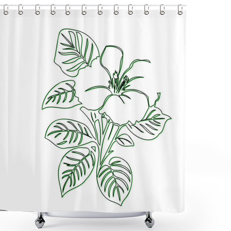 Personality  Single Line Drawing Of Flower With Leaves Shower Curtains