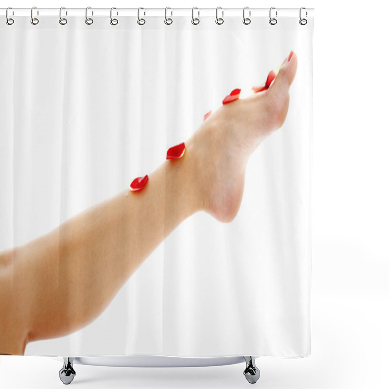 Personality  Leg With Red Rose Petals Shower Curtains