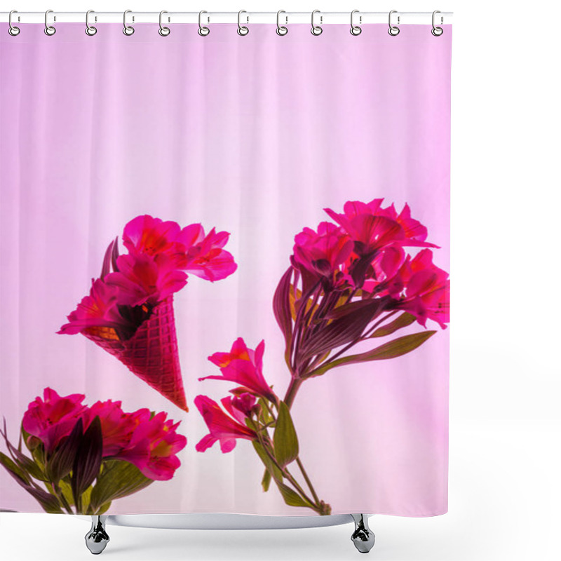 Personality  Flowers In Sweet Ice Cream Cone Isolated On Pink  Shower Curtains