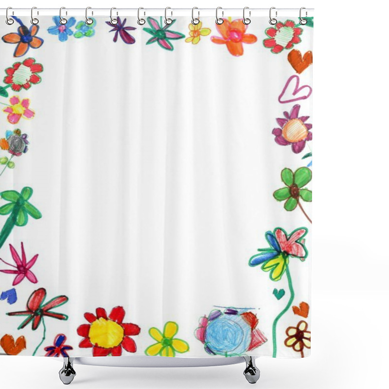 Personality  Vertical Flowers Frame, Child Illustration Shower Curtains