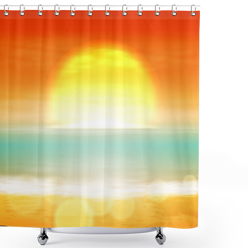 Personality  Sea Sunset With The Sun, Light On Lens Shower Curtains