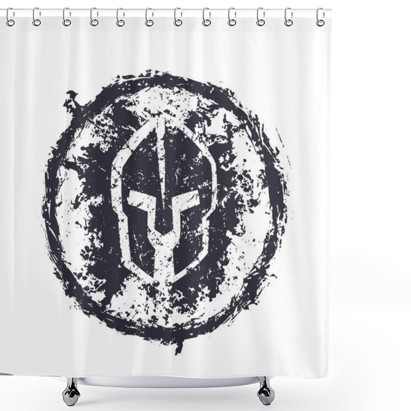 Personality  Grunge Spartan Helmet, Round Emblem Shower Curtains