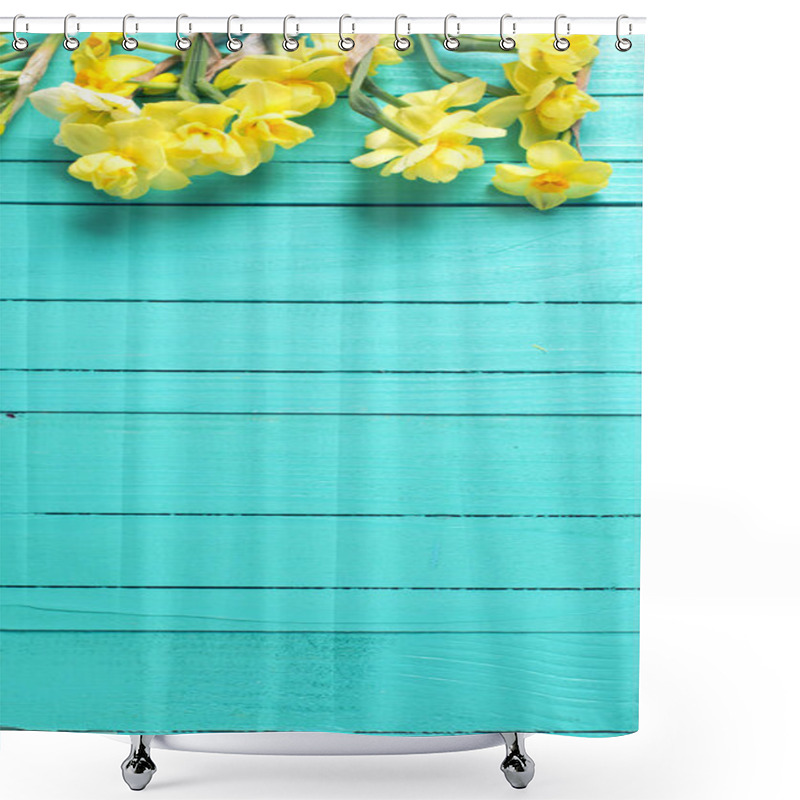 Personality  Border From Yellow Narcissus Or Daffodil Flowers  Shower Curtains