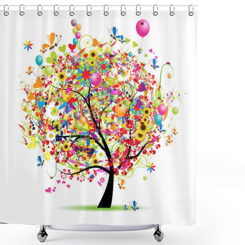 Personality  Happy Holiday, Funny Tree With Ballons Shower Curtains