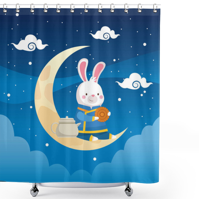 Personality  Mid Autumn Card With Rabbit In Crescent Moon Scene Shower Curtains