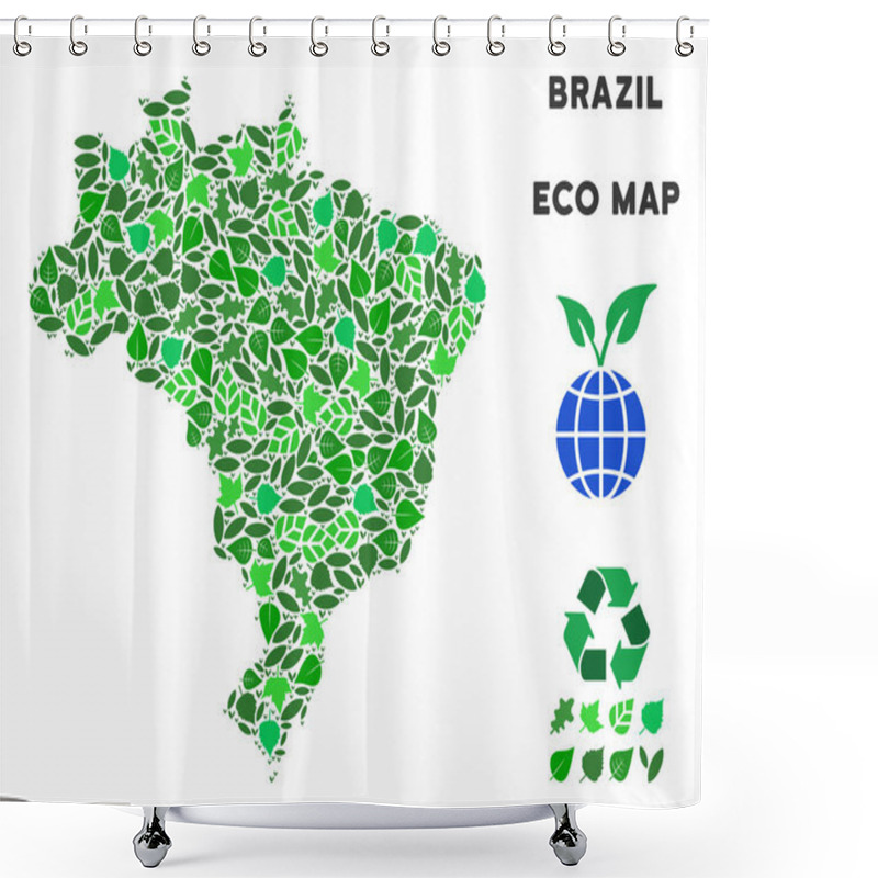 Personality  Vector Eco Green Collage Brazil Map Shower Curtains