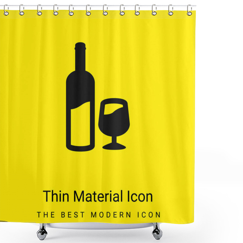 Personality  Bottle And Glass Of Wine Minimal Bright Yellow Material Icon Shower Curtains