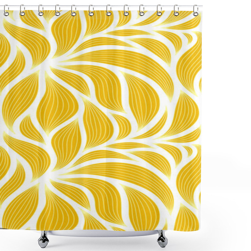 Personality  Luxury Seamless Floral Pattern With Striped Leaves. Elegant Astract Background In Minimalistic Linear Style. Trendy Line Art Design Element. Vector Illustration. Shower Curtains