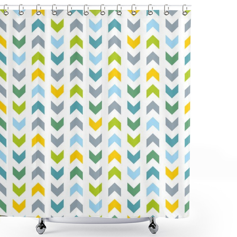 Personality  Tile Vector Pattern With Blue And Mint Green Zig Zag Print On White Background Shower Curtains