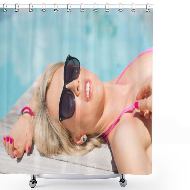 Personality  Close-up Portrait Of Woman Shower Curtains