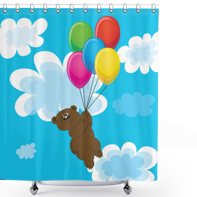 Personality  Bear On Balls In Clouds. Shower Curtains