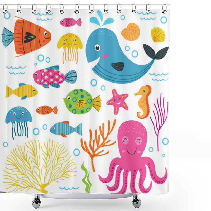 Personality  Set Of Isolated With Marine Animals  Part 1 - Vector Illustration, Eps Shower Curtains