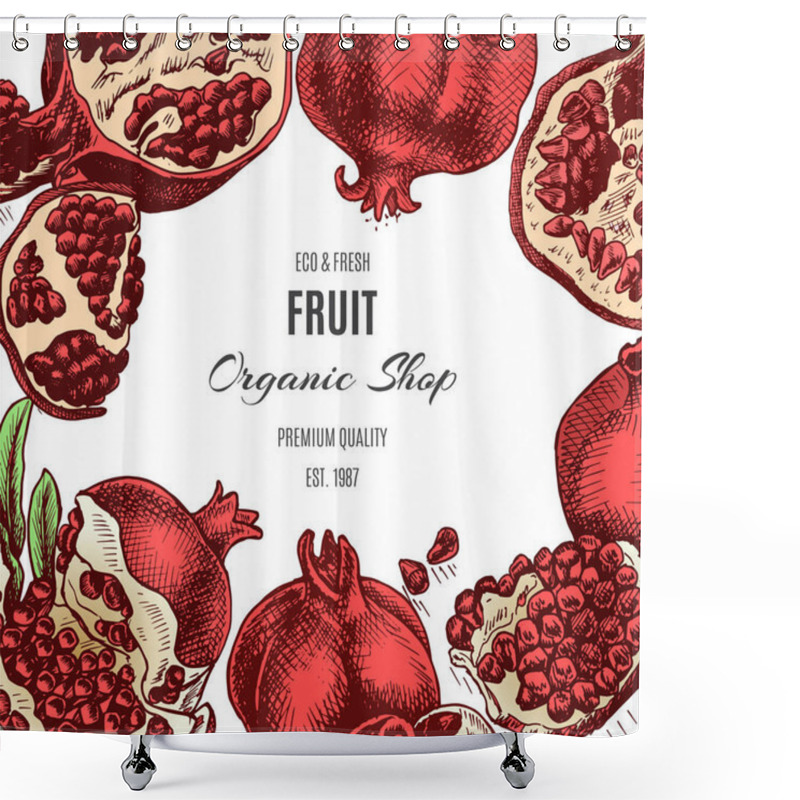 Personality  Hand Drawing Sketch Illustration Of Red Pomegranates Shower Curtains