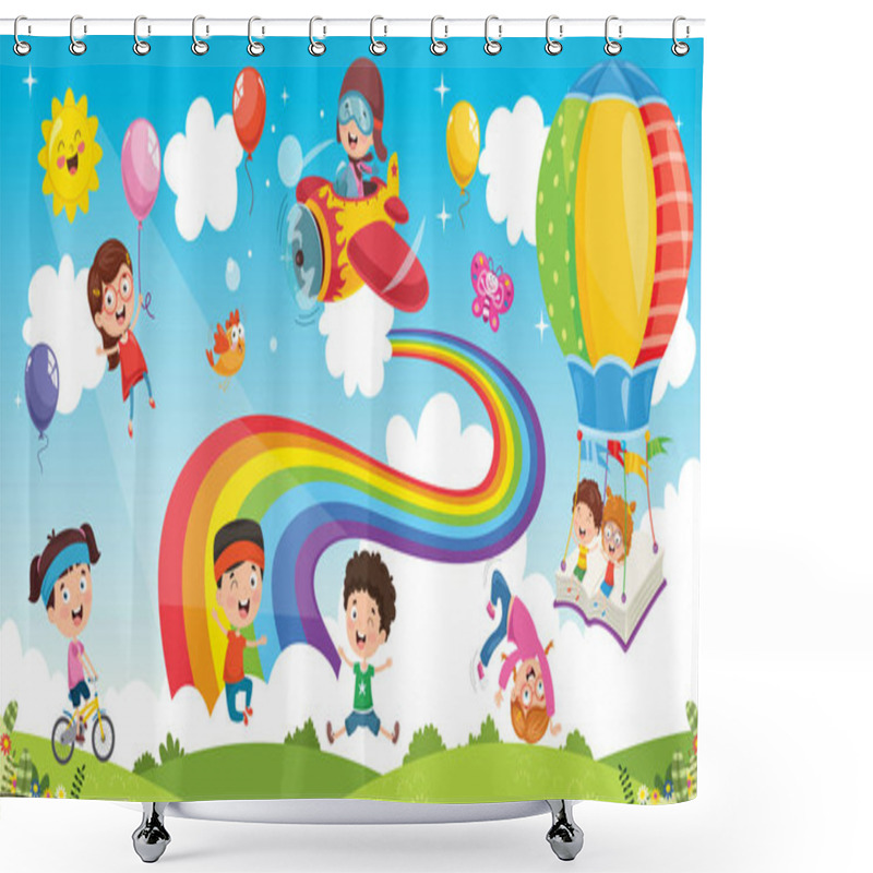 Personality  Vector Illustration Of Rainbow Children Shower Curtains