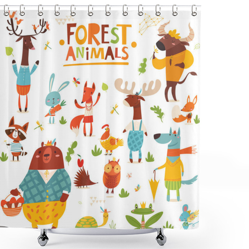 Personality  Vector Set Of Forest Cartoon Animals Of North. Bundle Of Cute Cartoon Animals Characters Isolated On White Background. Set Of Colorful Vector Illustrations In Flat Cartoon Style. Shower Curtains