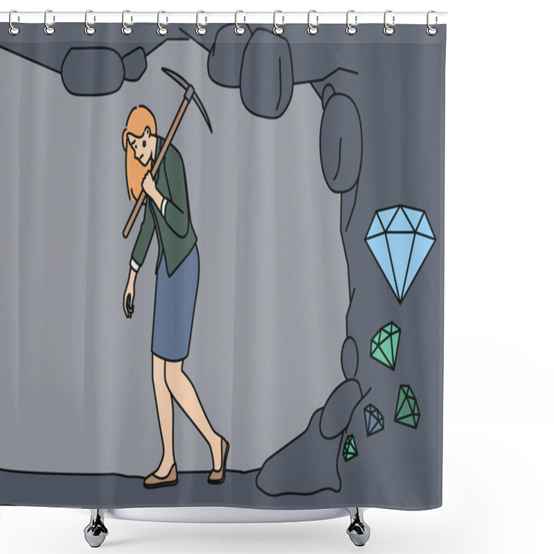 Personality  Tired Businesswoman Quit Struggle With Diamonds Digging Feeling Exhausted And Overwhelmed With Work. Concept Of Job Fatigue And Burnout. Vector Illustration.  Shower Curtains