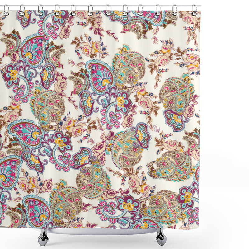 Personality  Colorful Paisley Wallpaper. Vector Indonesian Batik. Bright Classic Indian Fabric. Paisley Wallpaper. Ethnic Background With Paisley And Stylized Flowers. For Textile, Cover, Wrapping Paper, Fabric Shower Curtains