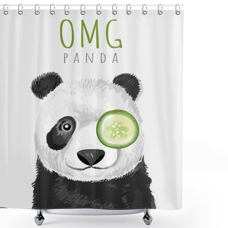 Personality  Typography Slogan And Hand Drawn Panda With Cucumber  For Printing, T Shirt.vector Illustration  Shower Curtains