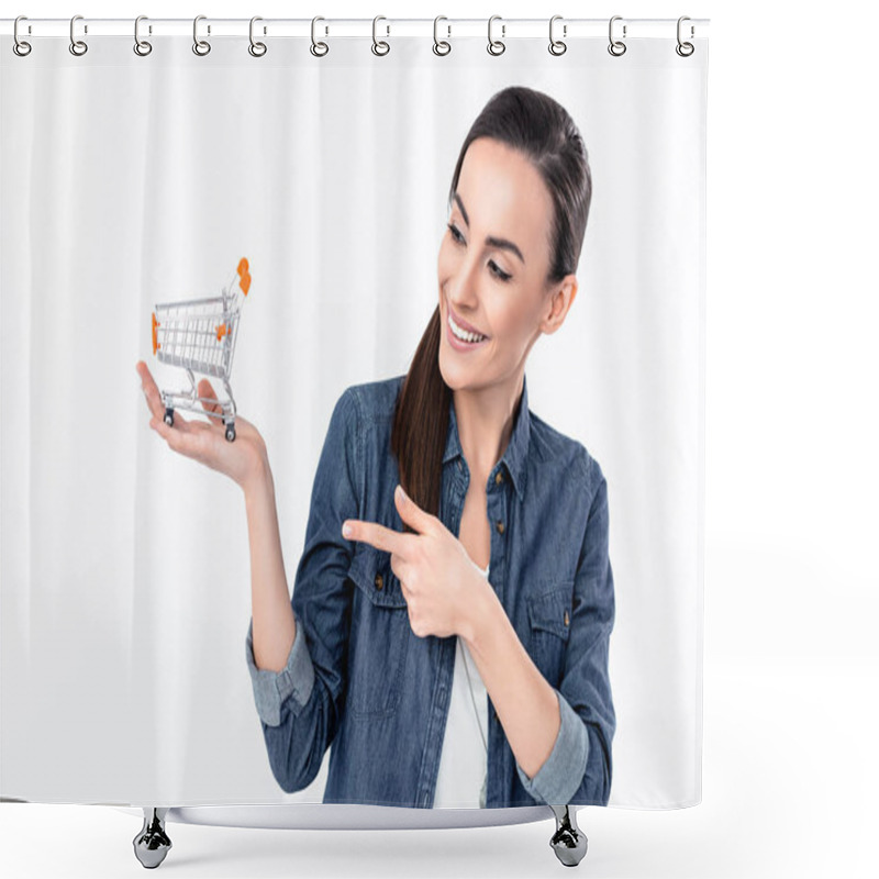 Personality  Woman Holding Shopping Cart Model Shower Curtains