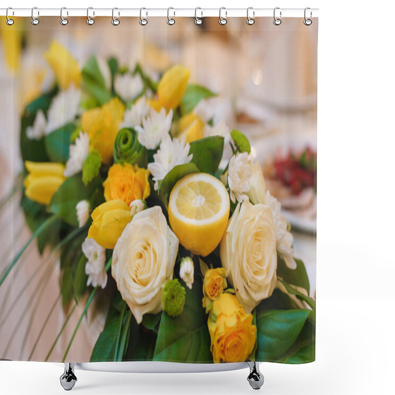 Personality  Floral Arrangement With Flowers And Half A Lemon Shower Curtains