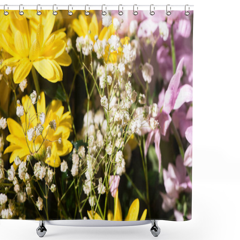 Personality  Close Up View Of Fresh Violet And Yellow Daisies Shower Curtains