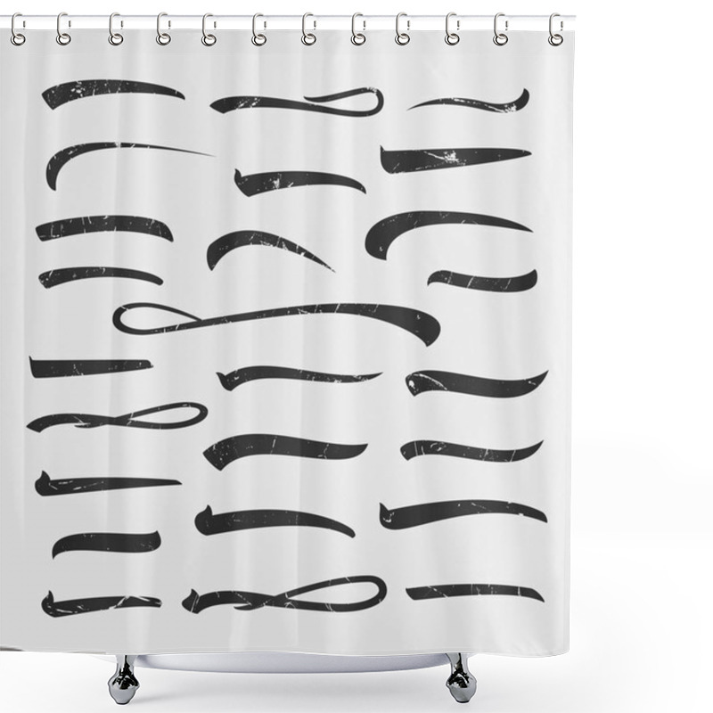 Personality  Marker, Underline, Highlighter Marker Strokes, Swoops, Waves Brush Marks Set. Hand Lettering Lines Isolated On White. Typographic Design. Vintage Elements. Vector Illustration Shower Curtains