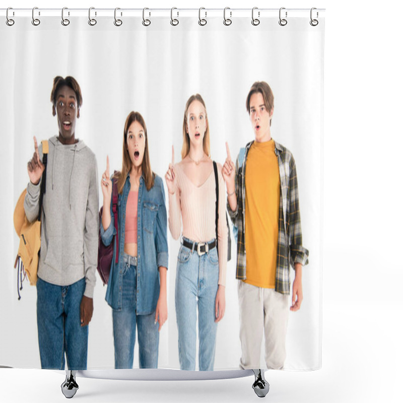 Personality  Excited Multiethnic Teenagers Having Idea Isolated On White Shower Curtains