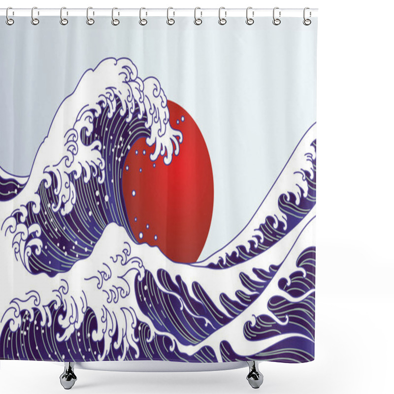 Personality  Traditional Japan Wave, Big Red Sun Illustration. Japan Flag Des Shower Curtains