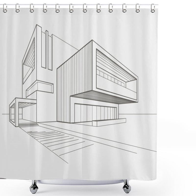 Personality  Linear Sketch Of Modern Building On Light Gray Background Shower Curtains