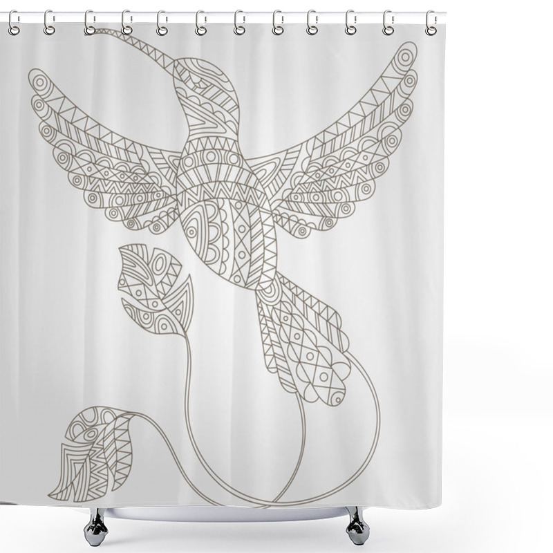 Personality  Contour Illustration Of Abstract Hummingbird, Dark Outline On A Light Background Shower Curtains