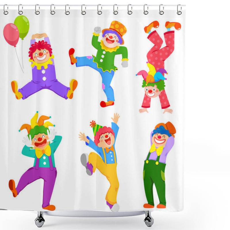 Personality  Set Of Cartoon Happy Clowns In Different Poses Shower Curtains