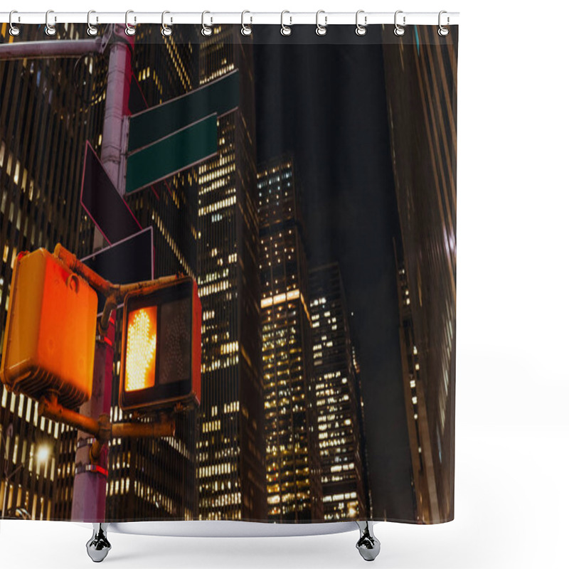 Personality  Close Up View Of New York Traffic Light And Skyscrapers, Usa Shower Curtains