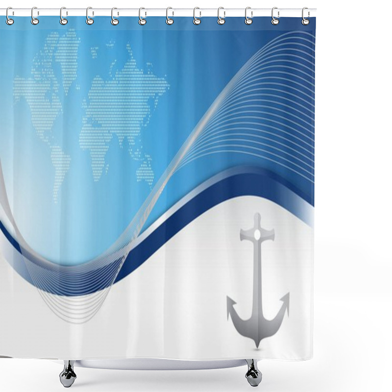 Personality  Nautical Wave Background Illustration Design With Map Shower Curtains