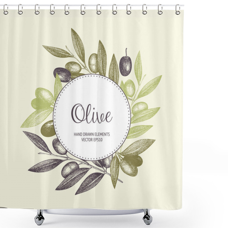 Personality  Hand Drawn Olive Tree Twigs Shower Curtains