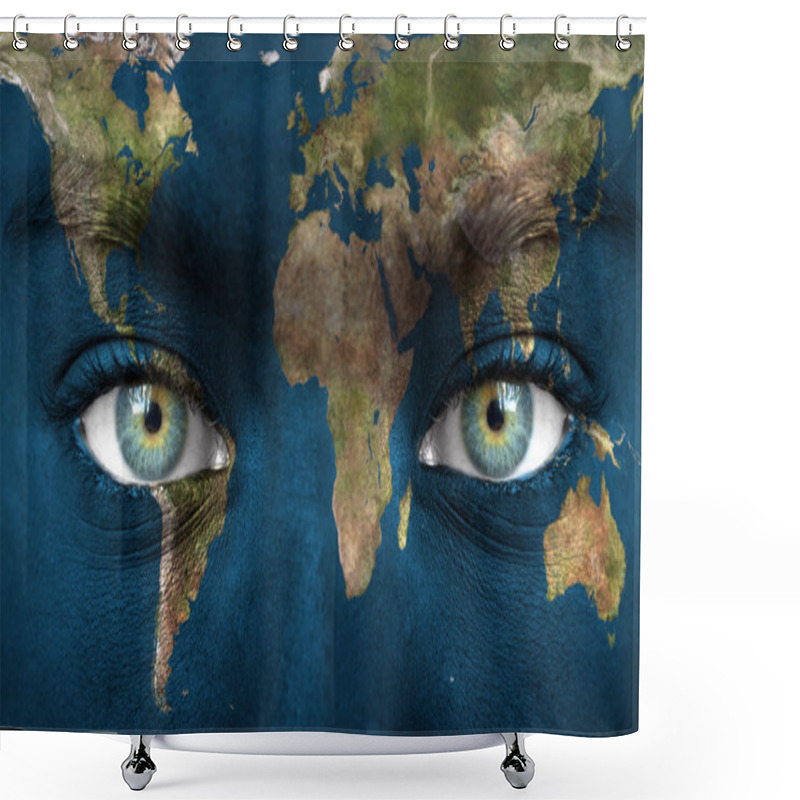 Personality  Human Face Painted With Planet Earth Shower Curtains