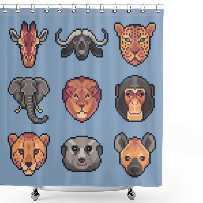 Personality  Pixel Art Set Of Vector African Wild Animals. Shower Curtains